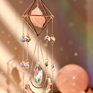 Sun catcher/ Crystal suncatcher/ Rose Quartz Pink gift/ Aurora suncatcher/ crystal prism/ Rainbow maker/ Boho decor/ Holiday Gift for women