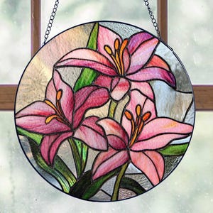 Pink Lily Flower Stained Glass Suncatcher, Pink Lily Flower Suncatcher, Lily Flower Lovers Gift, Planting Lovers Suncatcher, Gardening Lover