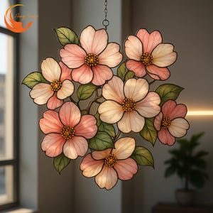 Dogwood Flower ACRYLIC Suncatcher - Pink Floral Window Hanging Panel, Spring Bloom Decor, Handmade Glass Art Gift for Nature Lovers
