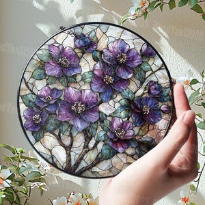 Handmade Stained Glass Violet Suncatcher: Floral Window Art