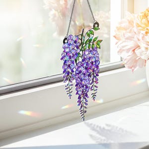 Wisteria Holographic Suncatcher | Purple Acrylic Window Hanging Decor