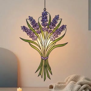 Lavender Bouquet Acrylic Suncatcher, Purple Lavender Window Hanging Decor, Floral Sun Catcher Ornament, Cottagecore Flower Window Art Gift