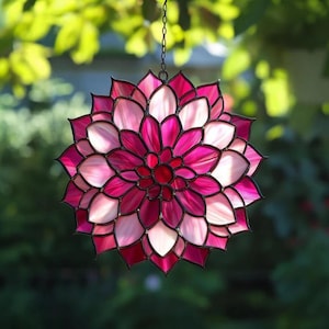 Pink Dahlia Suncatcher Ornament, Acrylic Stained Glass Flower Sun Catcher, Floral Window Hanging Decor, Gift for Flower Lovers